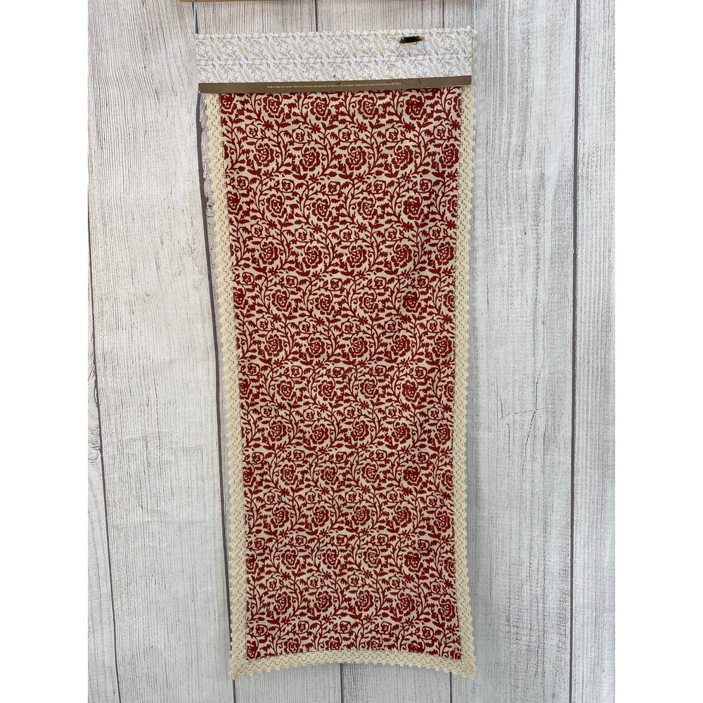 Haymarket Square Table Runner 16x80 Red Cream Floral Cotton Linen Crochet Lace